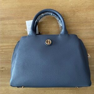 Gianni Bini Blue Textured Top-Handle Satchel with Gold Logo